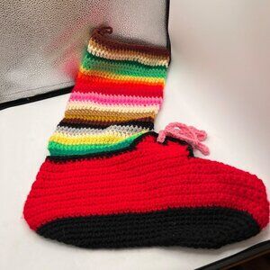 Christmas Stocking Handmade Crochet Multicolored Yarn